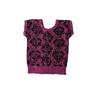 Vintage OHI Women's Acrylic Short Sleeve Sweater Scoop  80s/90s Hot Pink Black L